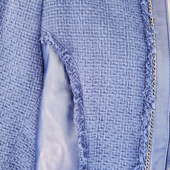 Saks Fifth Avenue Women's M Blue Leather Trim Cotton Waffle Weave Lined Jacket - Picture 6 of 12